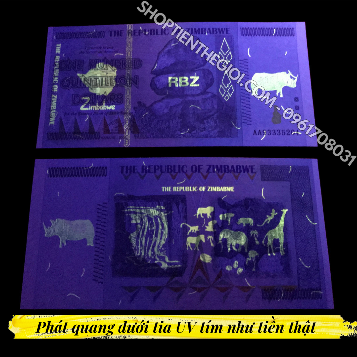Tiền Lưu Niệm 100 Tỷ Tỷ Zimbabwe Hình Tê Giác - SP005991